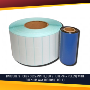 Barcode Sticker 30X23MM 18,000 Stickers (4 Rolls) with Premium Wax Ribbon (1 Roll)